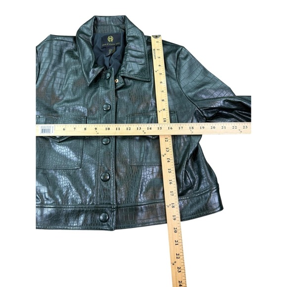 House of Harlow 1960 Jacket Womens Large Dark Green Croc Faux Leather Cropped - Picture 6 of 6